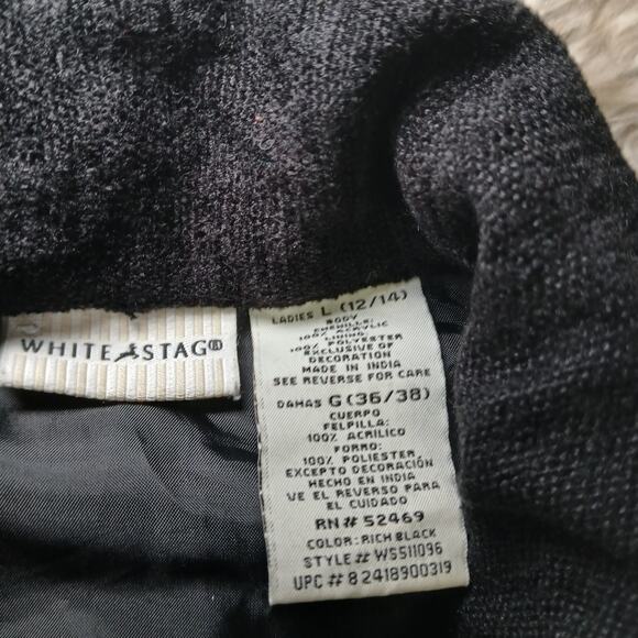 White Stag L 12/14 Black Button Front Jacket Embroidered Beaded Starburst Floral - Picture 2 of 9